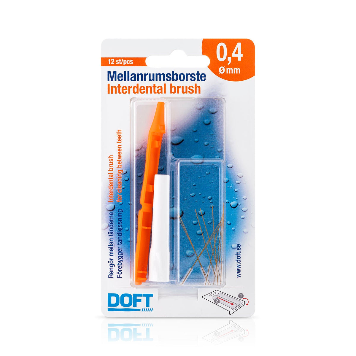 DOFT mezizubní kartáčky 0,4 mm oranžové – 12 ks, držák a krytka