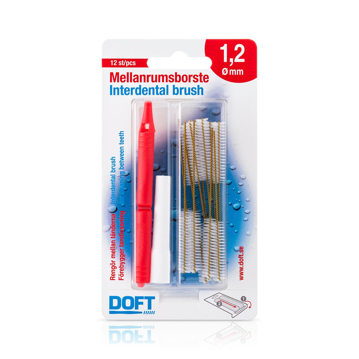 DOFT mezizubní kartáčky 1,2 mm červené – 12 ks, držák a krytka